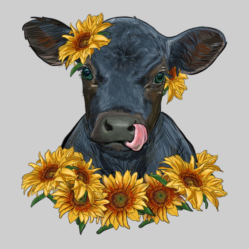 Black Angus Calf With Sunflowers Premium Tee by RanaPortraitStore | Teevron