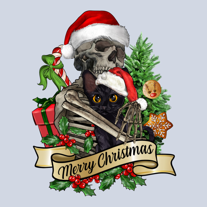 Merry Christmas Skeleton With Black Cat Premium Sweatshirt by NancyCooperArtShop | Teevron