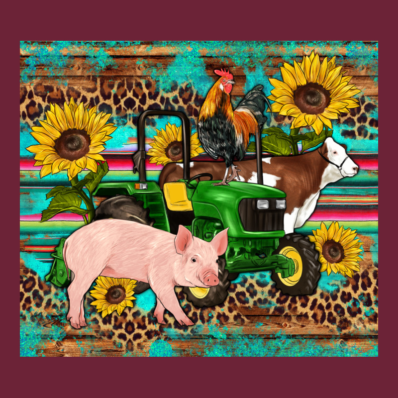 Western Farm Tractor Pig Rooster Cow Sunflowers Long Sleeve Tee by Artiststas | Teevron