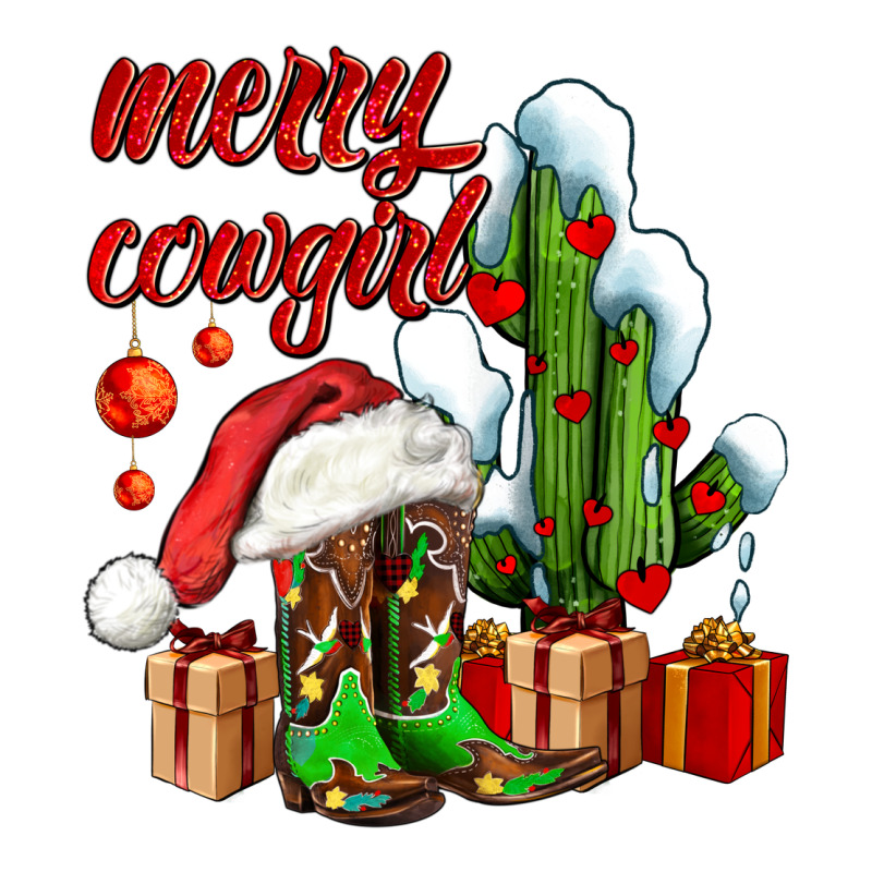 Merry Cowgirl  Boots And Cactus With Gifts Long Sleeve Tee by AdoDesignShop | Teevron