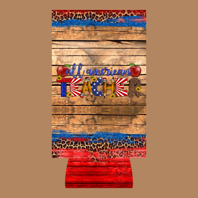 All American Teacher 12 Oz Slim Can Cooler Long Sleeve Tee by Artiststas | Teevron