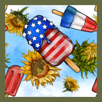 4th Of July Sunflowers Ice Cream Seamless Pattern Long Sleeve Tee | Teevron