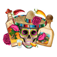 mexican skull sombrero tequila bottle paper roses | Teevron