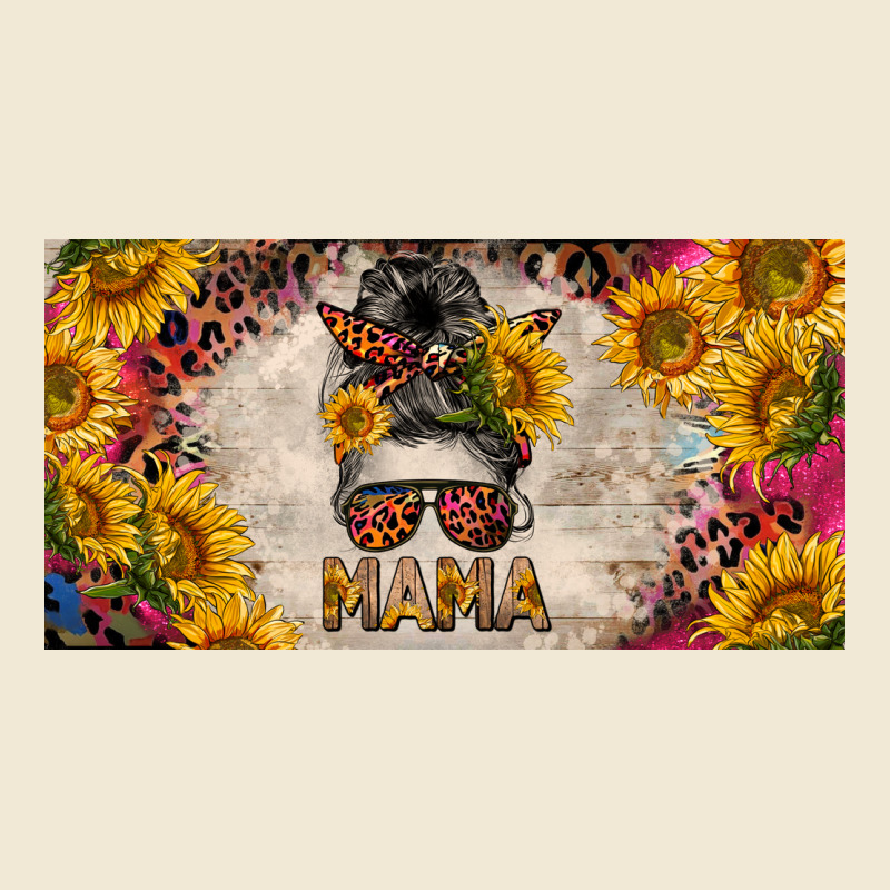 Mess Bun Mama With Sunflowers And Colorful Leopard License Plate Premium Tee by BarkalooDesign | Teevron