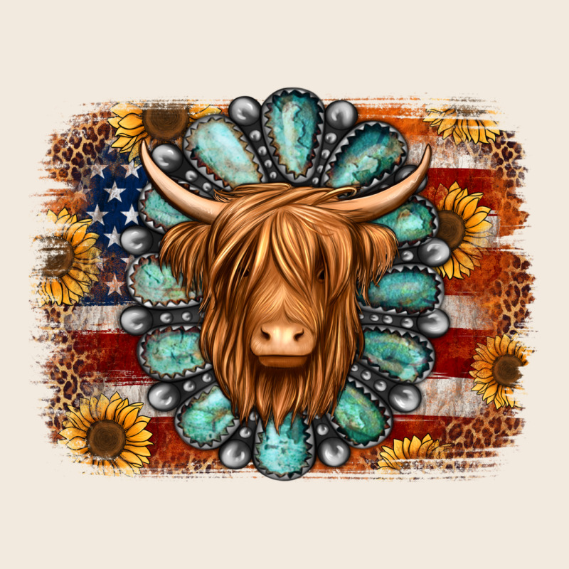 American Flag Sunflowers Highland Cow Turquoise Background Zipper Hoodie by Jasminsmagicworld | Teevron