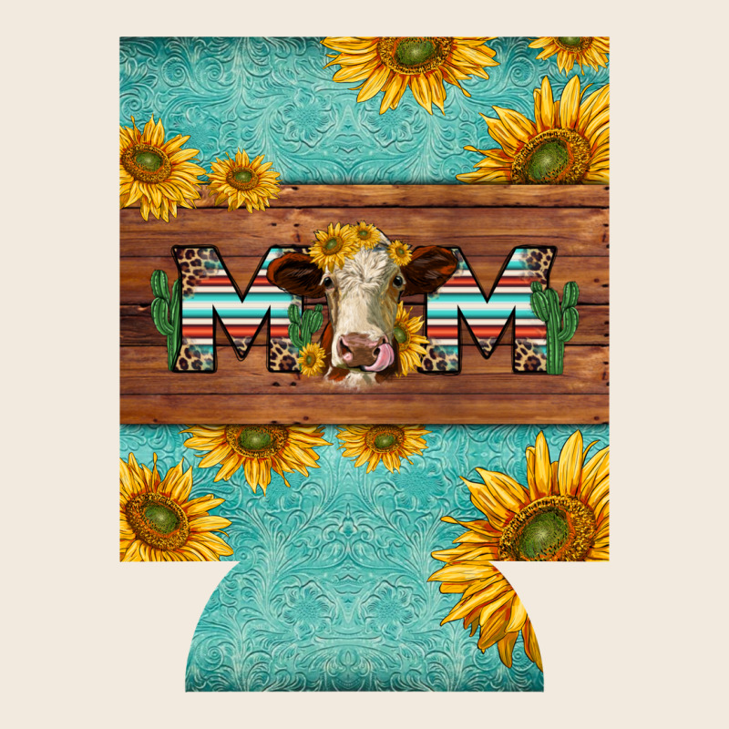 Mom Hereford Cattle Sunflowers On Tooled Leather Regular Can Cooler Zipper Hoodie by BarkalooDesign | Teevron