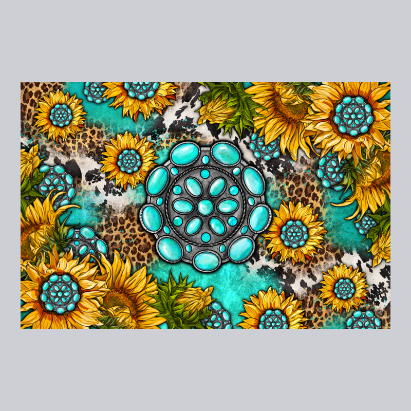 Western Turquoise And Sunflowers Skinny Metal Can Holder Heavyweight Sweatshirt by HRA Design Shop | Teevron