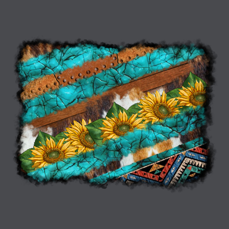 Western Aztec Sunflowers Turquoise Cowhide Background Zipper Hoodie by BarkalooDesign | Teevron