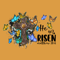 He Is Risen Matthew 28 6 Cross With Butterflies Cowhide Background Urban Heavy Tee | Teevron