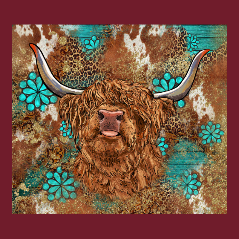 Highland Cow Turquoise Gemstones Western Patterns Zipper Hoodie by BarkalooDesign | Teevron