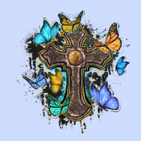 Cross With Butterflies Cowhide Background Urban Heavy Tee | Teevron