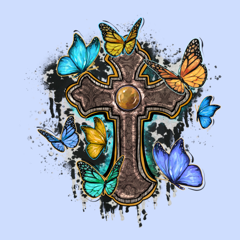 Cross With Butterflies Cowhide Background Urban Heavy Tee by BarkalooDesign | Teevron
