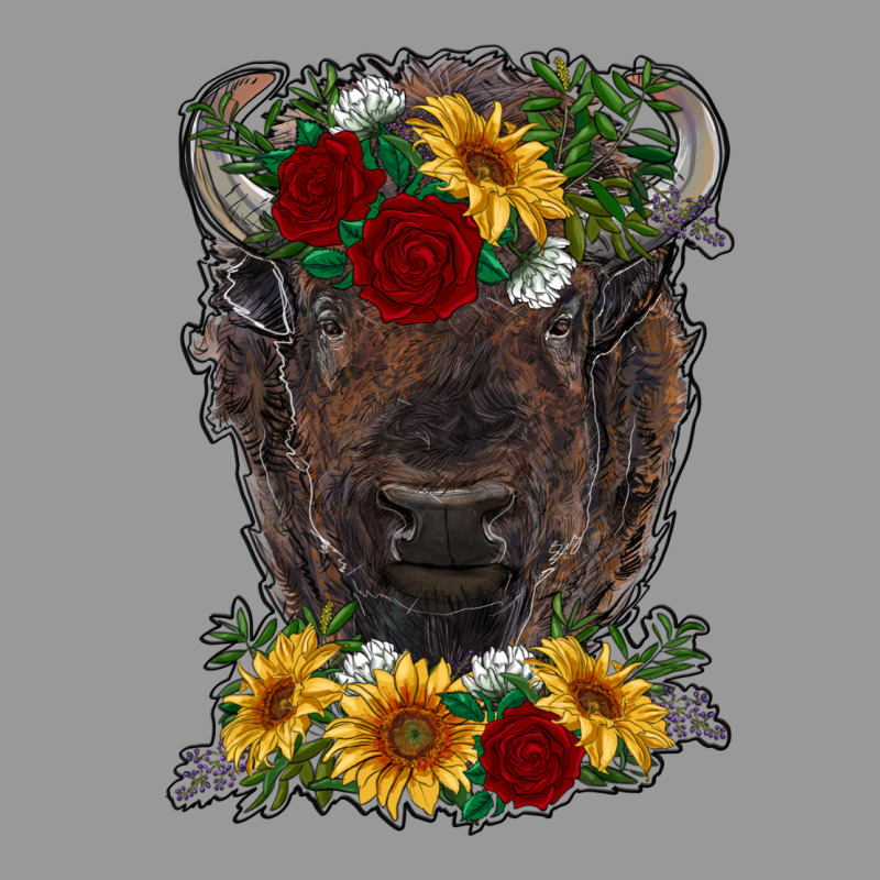 Bison Face With Flowers Vintage Hoodie by RanaPortraitStore | Teevron