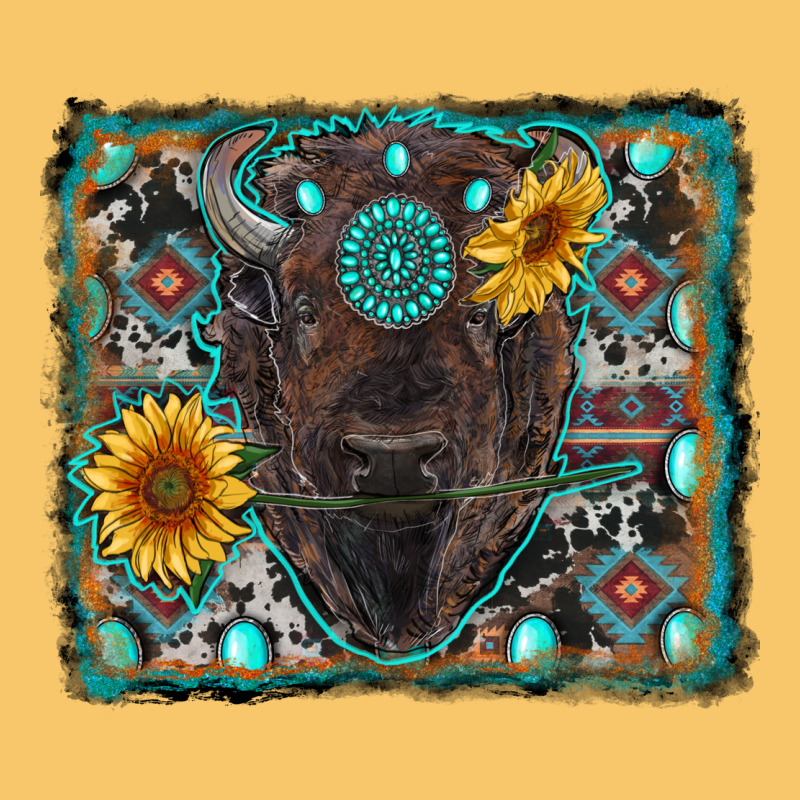 American Bison Wıth Sunflower And Gemstone Vintage Hoodie by RanaPortraitStore | Teevron