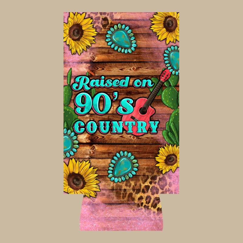 Raised 90's Country Guitar Cactus Sunflower's 12 Oz Can Cooler  (slim) Long Sleeve Tee by Artiststas | Teevron