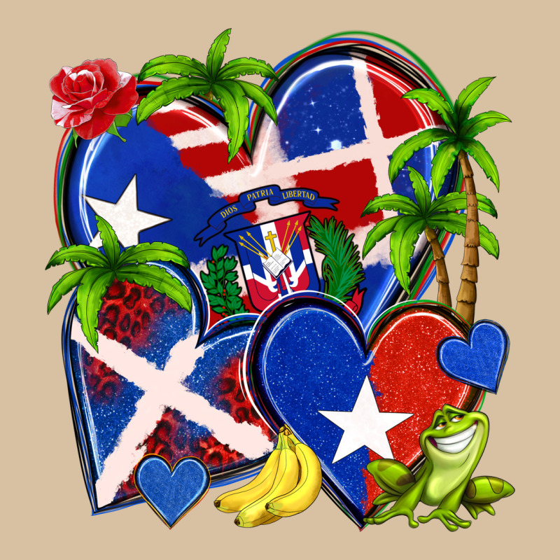 Puerto Rico With Dominican Republic Hearts Heavyweight Hoodie by NancyCooperArtShop | Teevron
