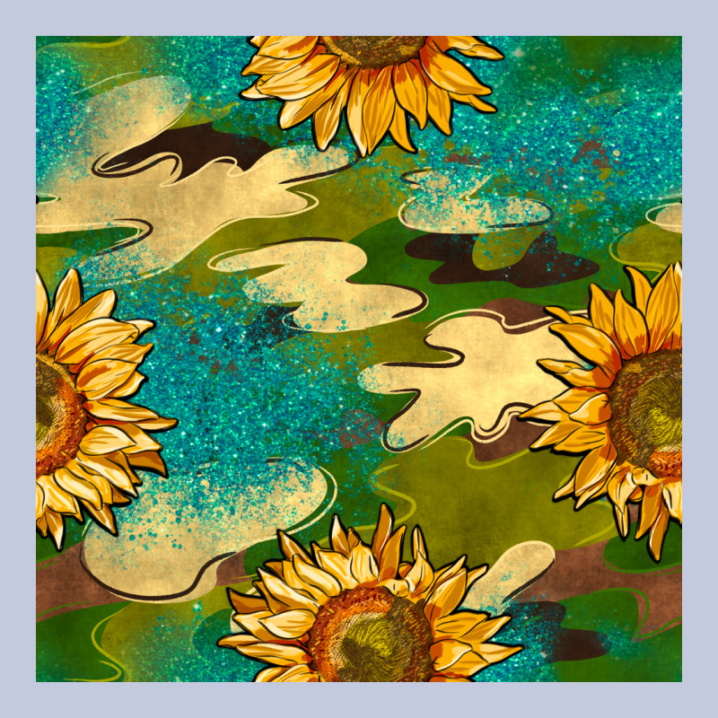 Camouflage Turquoise Glitter Sunflowers Seamless Pattern Long Sleeve Tee by BundleAndBundleShop | Teevron