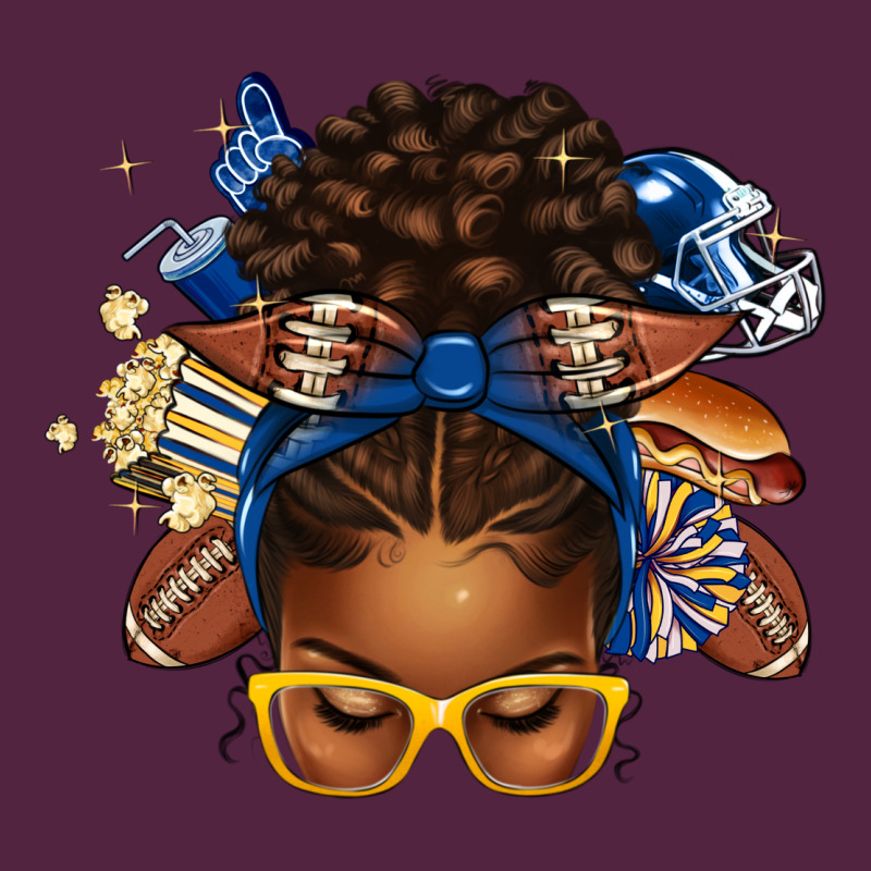 Blue And Gold American Football Afro Messy Bun Urban Hoodie by texasbilliewilder | Teevron