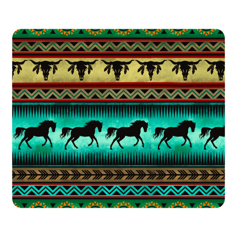 Turquoise Horse And Bullskull Aztec  Pattern Urban Heavy Tee by BarkalooDesign | Teevron