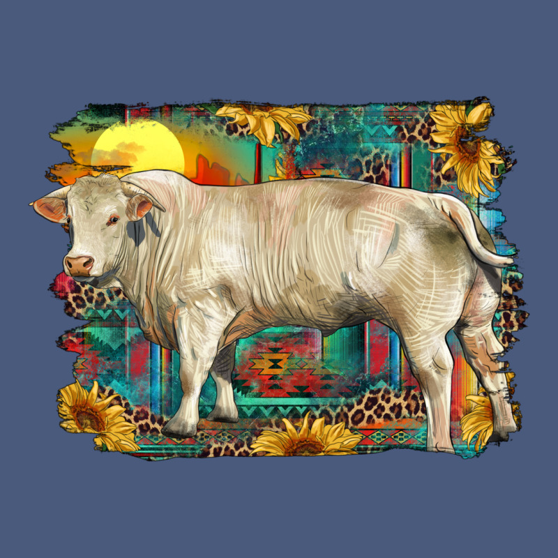 Western Charolais Bull And Aztec Sunflower Background Vintage Hoodie by RanaPortraitStore | Teevron