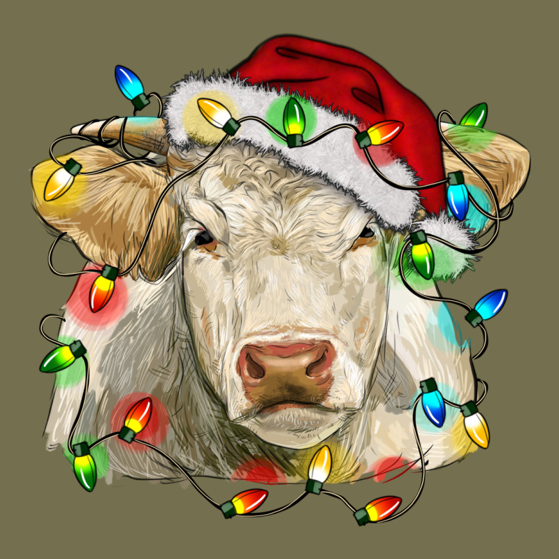 Charolais Cattle Cow With Christmas Lights And Hat Vintage Hoodie by RanaPortraitStore | Teevron