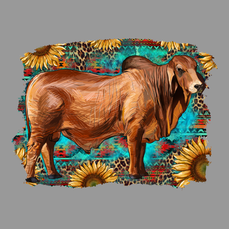 Brahman Bull With Aztec Sunflower And Leopard Background Vintage Hoodie by RanaPortraitStore | Teevron