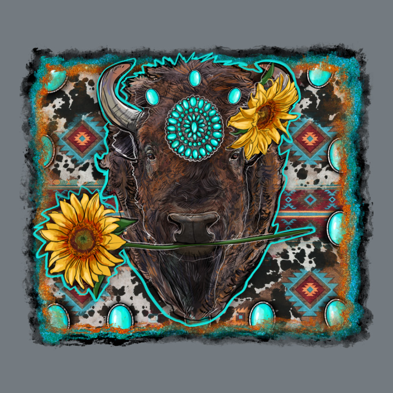American Bison Wıth Sunflower And Gemstone Heavyweight Sweatshirt by RanaPortraitStore | Teevron