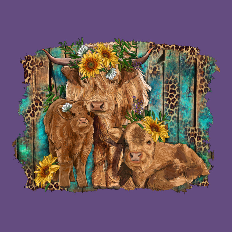 Highland Cow Family Cattle And Calf With Sunflower And Turquoise Backg Vintage Hoodie by RanaPortraitStore | Teevron