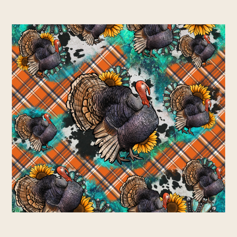 Thanksgiving Turkey Sunflower Turquoise Premium Sweatshirt by NancyCooperArtShop | Teevron