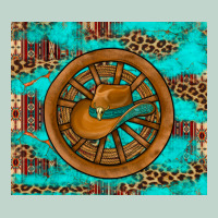 Cowboy Hat Turquoise Aztec Background Old Wheel Zipper Hoodie | Teevron