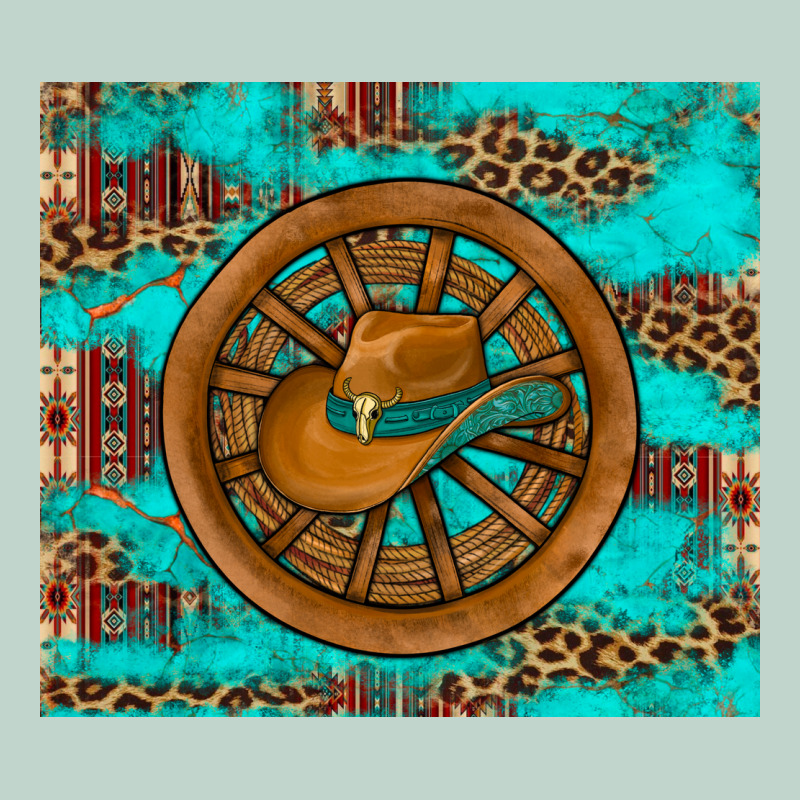 Cowboy Hat Turquoise Aztec Background Old Wheel Zipper Hoodie by Artiststas | Teevron