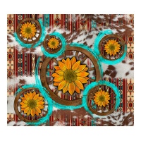 sunflowers and western old wheel aztec cowhide background | Teevron