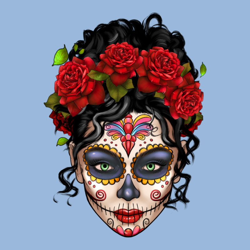 Mexican Sugar Skull Messy Bun Woman Premium Hoodie by LillyAllenDesigns | Teevron