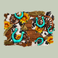 Western Cowhide Horseshoe Sunflower Background Ladies Tee | Teevron