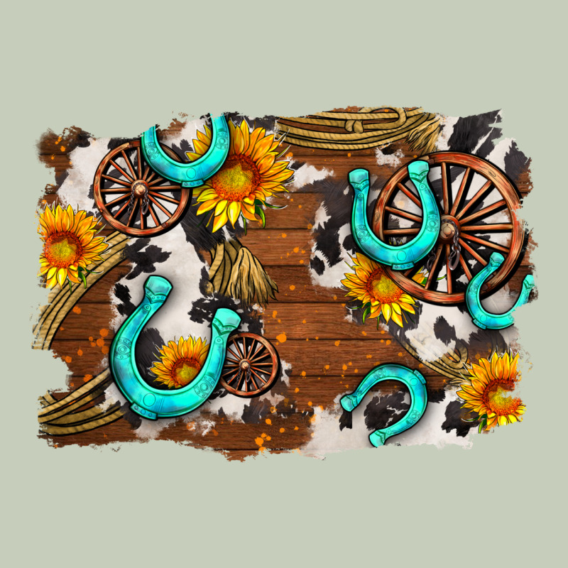 Western Cowhide Horseshoe Sunflower Background Ladies Tee by AdoDesignShop | Teevron