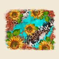 Western Sunflowers Turquoise Cowhide  Tooled Leather Premium Tee | Teevron