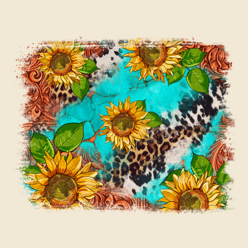 Western Sunflowers Turquoise Cowhide  Tooled Leather Premium Tee by BarkalooDesign | Teevron