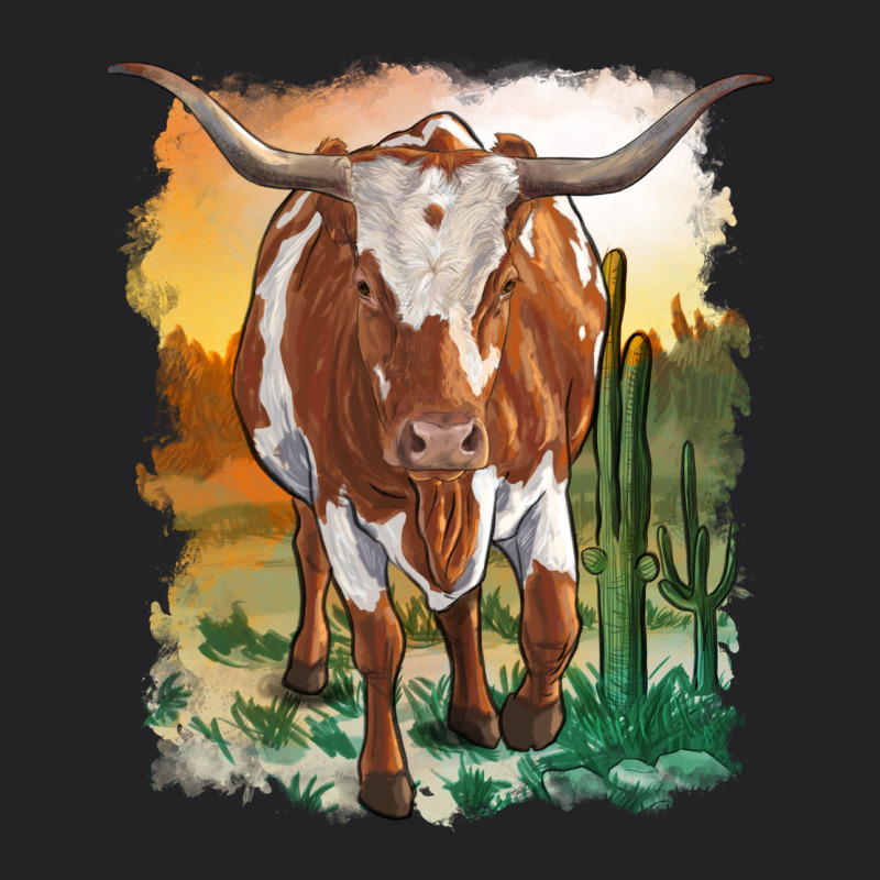 Longhorn Cow With Desert Background Vintage Tee by RanaPortraitStore | Teevron