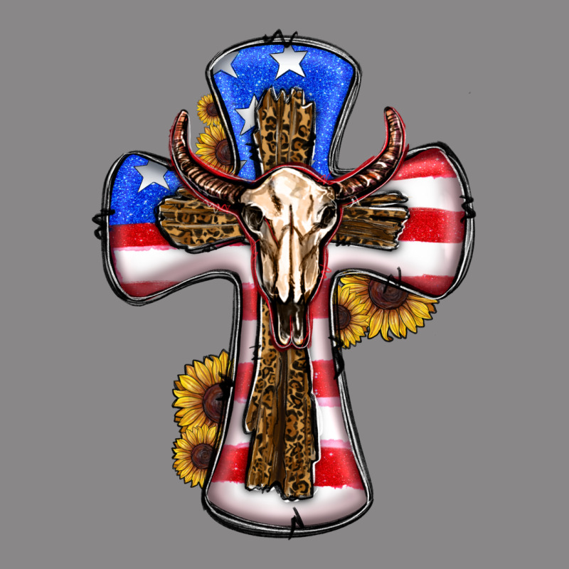 American Flag Cross Cow Skull Sunflowers Vintage Tee by RanaPortraitStore | Teevron