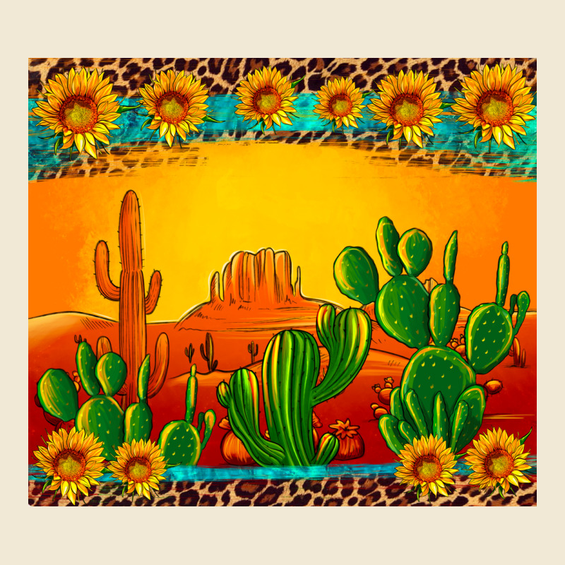 Desert Sunset With Cactus Sunflowers And Leopard Premium Tee by Artiststas | Teevron