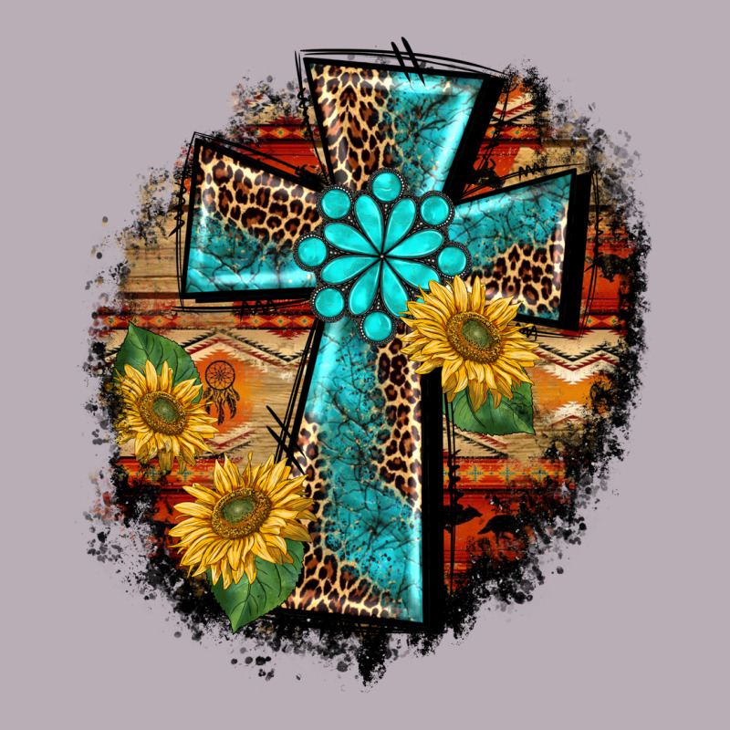 Western Turquoise's Leopard Cross  Wooden Aztek Sunflowers Background Vintage Tee by BarkalooDesign | Teevron