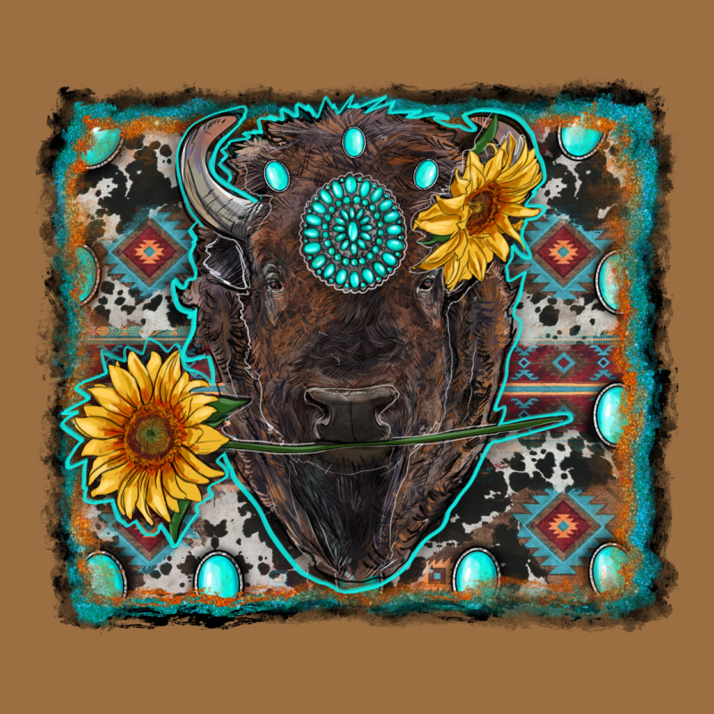 American Bison Wıth Sunflower And Gemstone Vintage Tee by RanaPortraitStore | Teevron