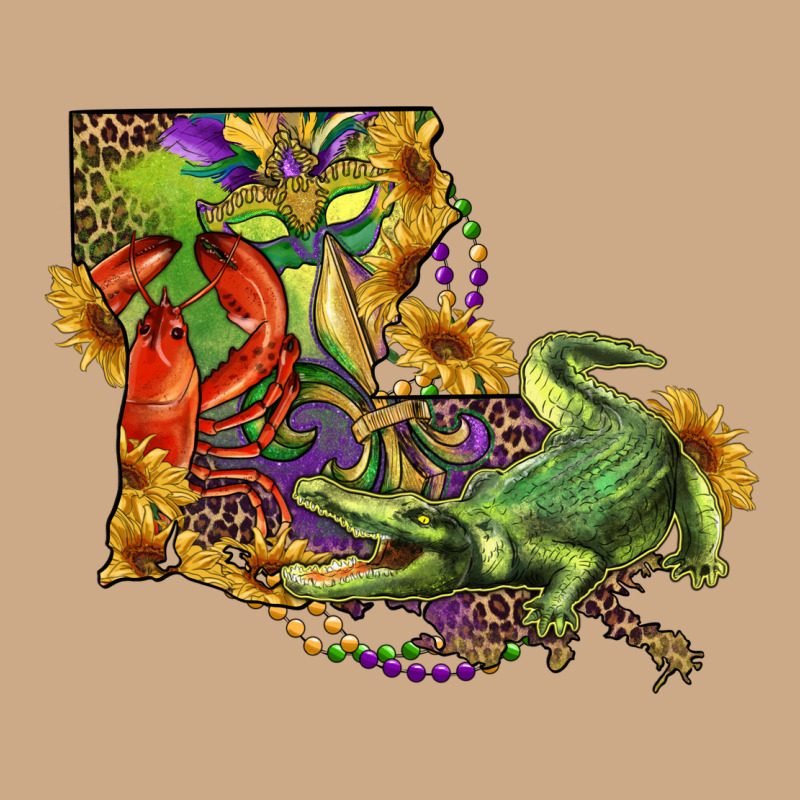 Louisiana Map With Mardi Gras Crocodile Vintage Hoodie by RanaPortraitStore | Teevron