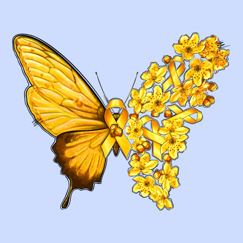 Flowers And Childhood Cancer Ribbon Butterfly Urban Heavy Tee by texasbilliewilder | Teevron