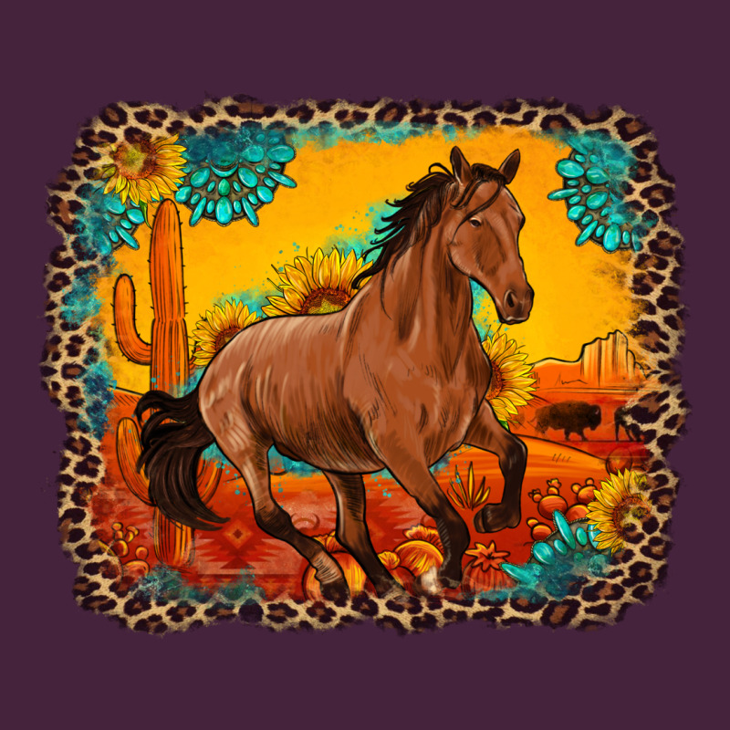 Horse With Sunflowers Turquoise Gemstone Western Sunset Leopard Backgr Premium Tee by Artiststas | Teevron