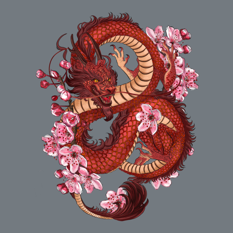 Red Dragon And Sakura Cherry Blossoms Heavyweight Sweatshirt by RanaPortraitStore | Teevron
