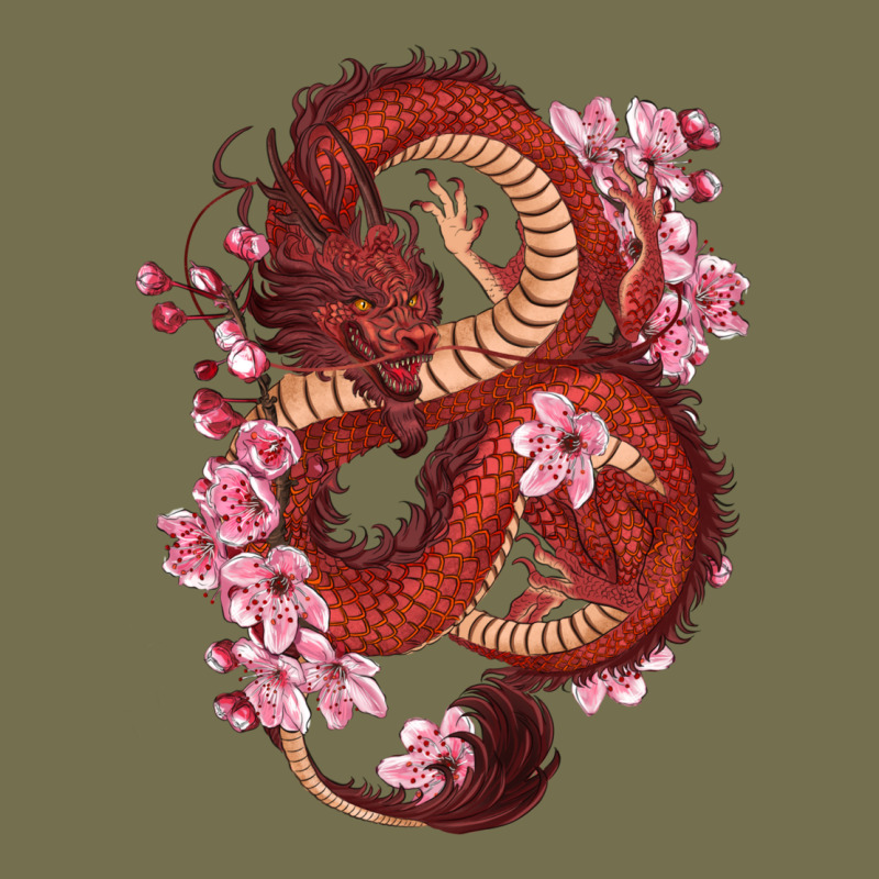 Red Dragon And Sakura Cherry Blossoms Vintage Hoodie by RanaPortraitStore | Teevron