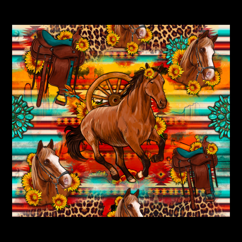 Galloping Horse Serape Sunflowers Turquoise And Saddles Premium Tee by Artiststas | Teevron