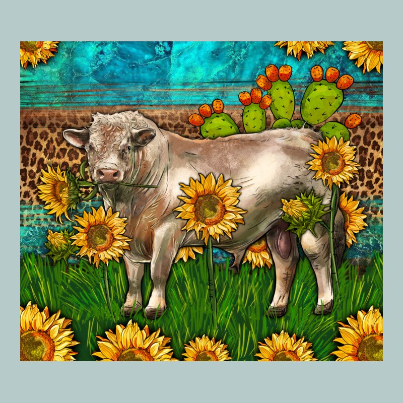 Western Charolais Bull With Sunflowers Heavy Core Tee by LillyAllenDesigns | Teevron