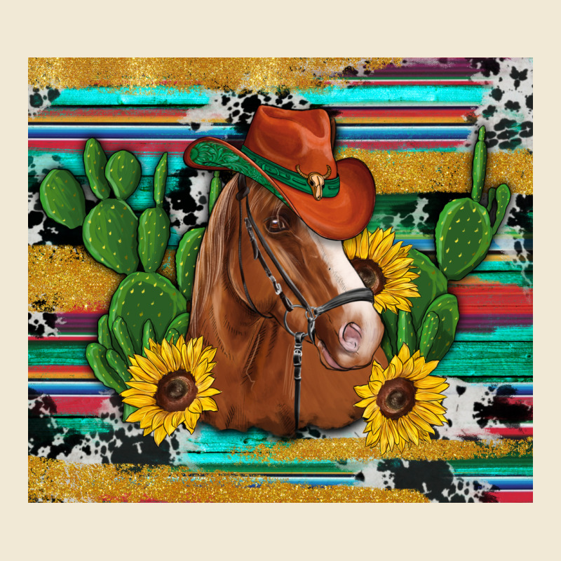 Western Horse Cowboy Hat Cactus Sunflowers Glitter Cowhide Serape Turq Premium Tee by Artiststas | Teevron
